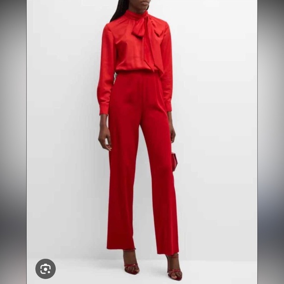 Misook tie neck mixed media jumpsuit, red, size XL, NEW! - Picture 1 of 8